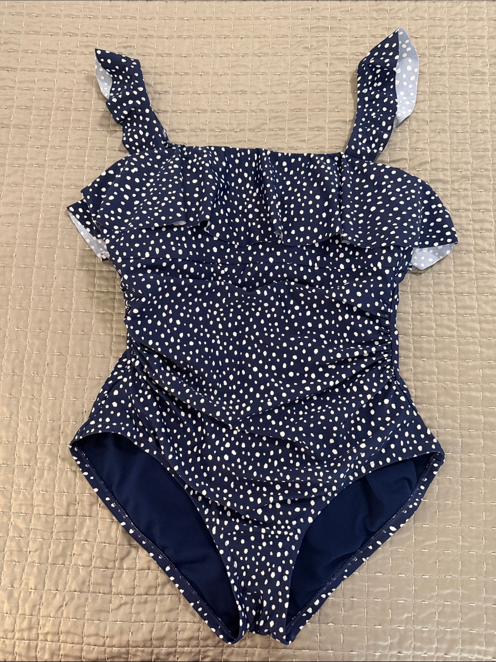Navy Polka Dot Ruffle One-Piece Swimsuit